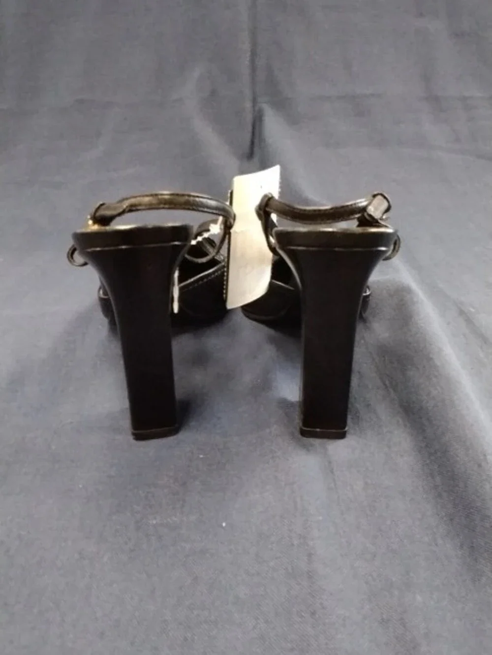 Black Leather Square Toe Slingback Heels